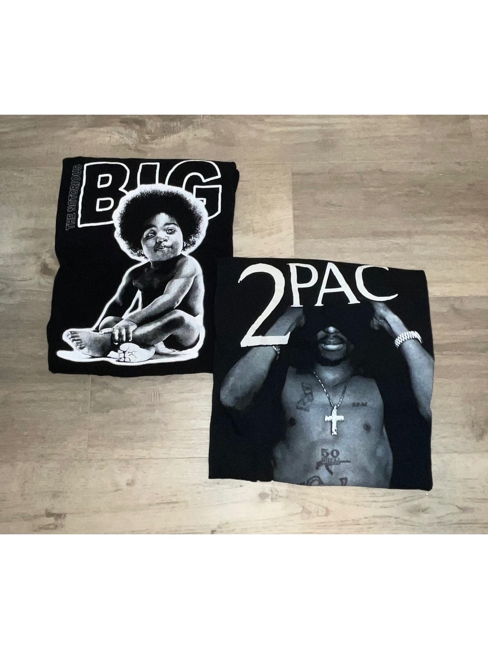 The Notorious B.I.G. and 2Pac Black Graphic T-Shirts, Medium